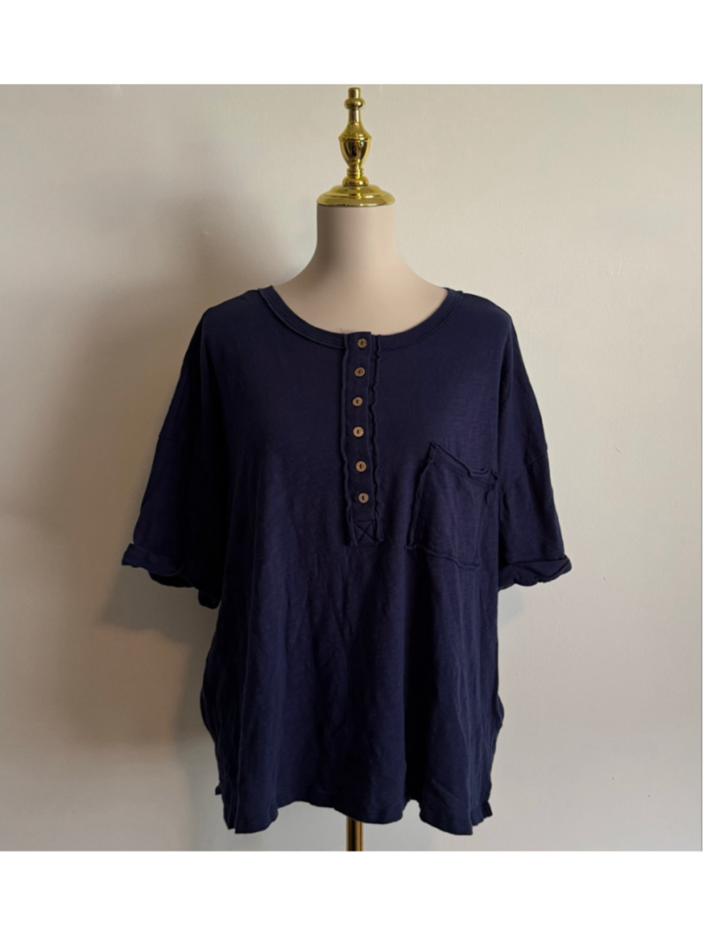 Women's Torrid Navy Short Sleeve Henley Tee, Size 2X
